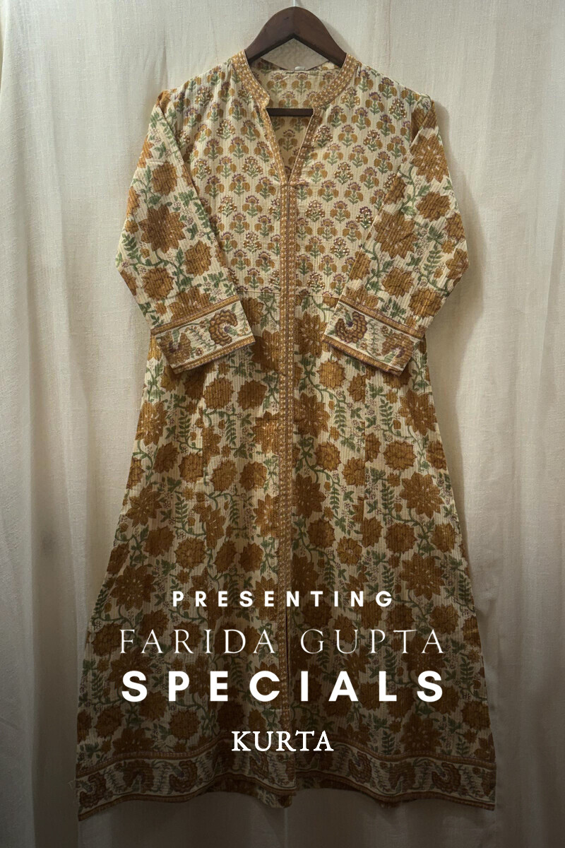 Beige Hand Block-Printed Kurta