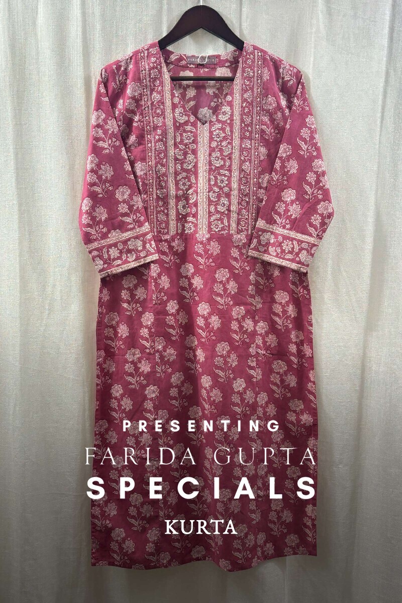 Pink Hand Block-Printed Kurta