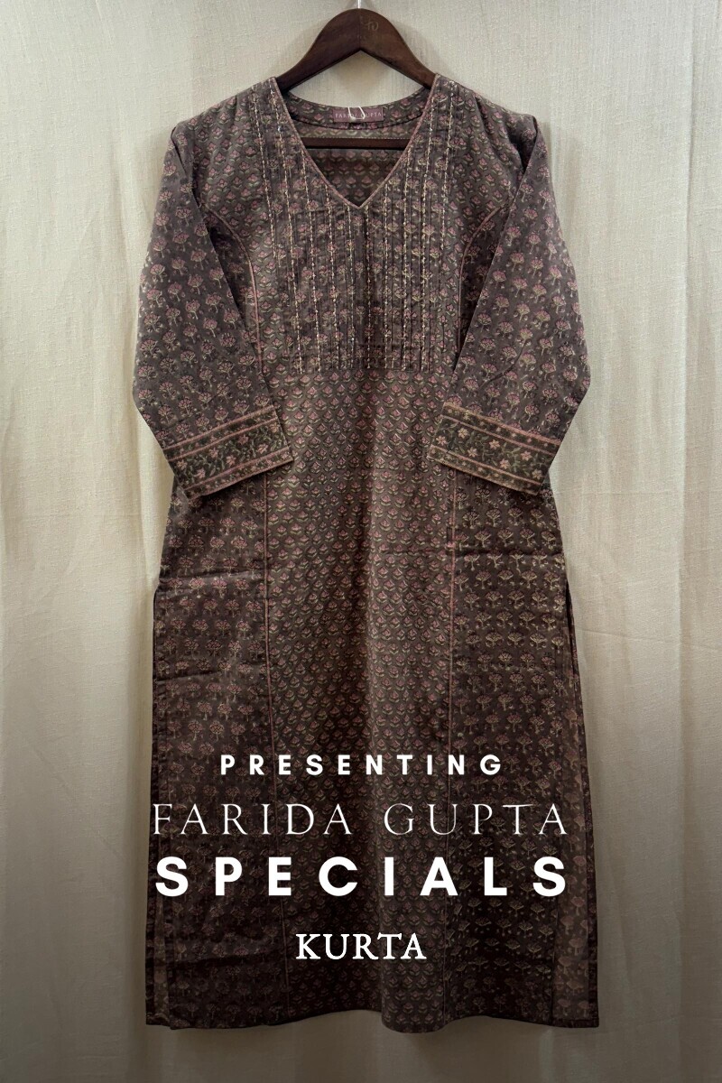 Brown Hand Block-Printed Kurta
