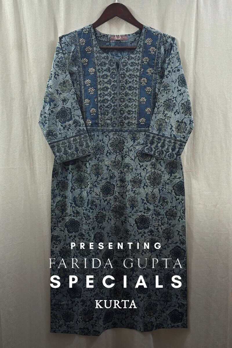 Blue Hand Block-Printed Straight Kurta
