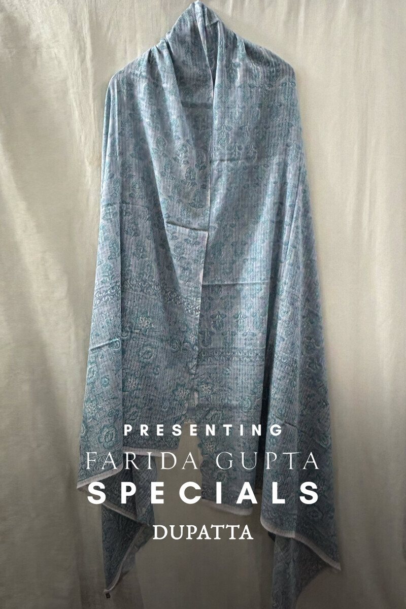 Grey Hand Block-Printed Cotton Dobby Dupatta