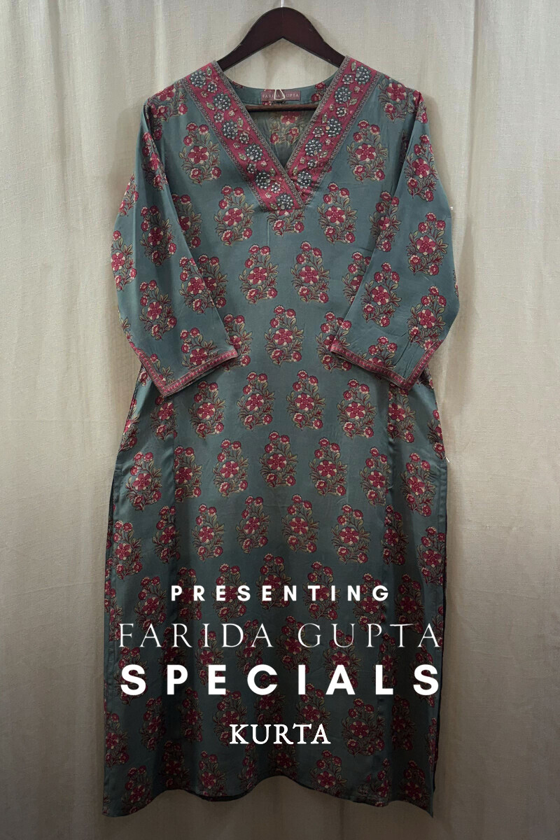 Blue Hand Printed Modal Kurta