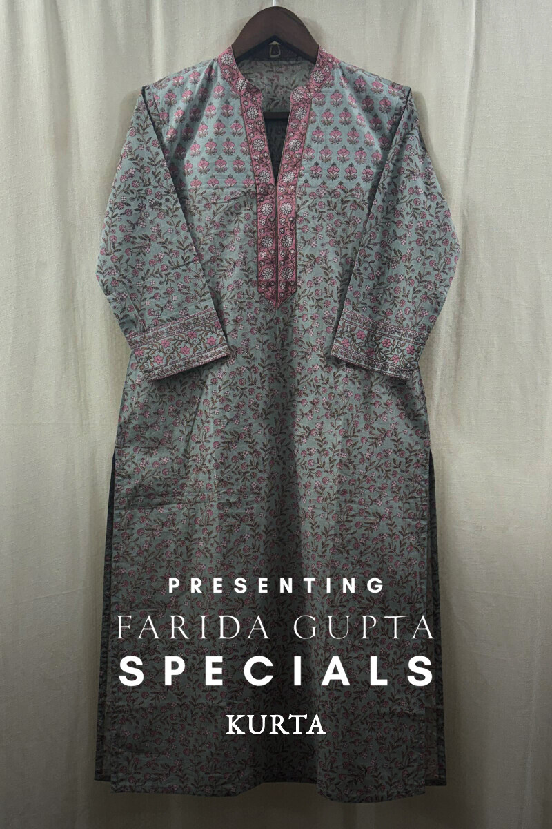 Blue Hand Screen-Printed Straight Kurta