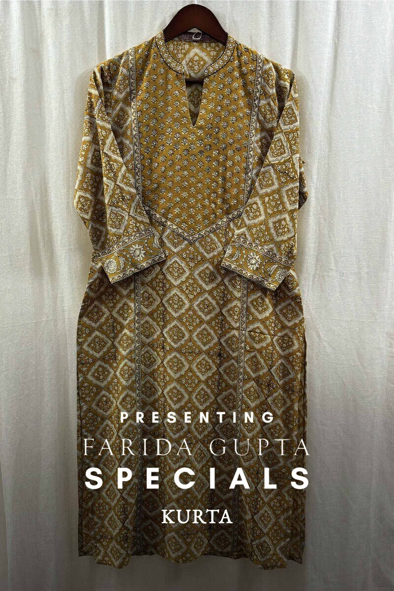 Mustard Hand Block-Printed Viscose Kurta