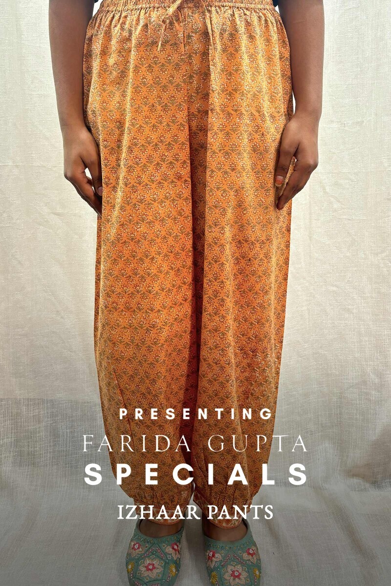 Orange Hand Block-Printed Izhaar Pants