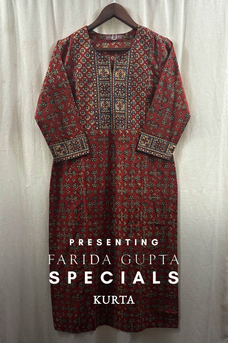 Red Hand Block-Printed Kurta