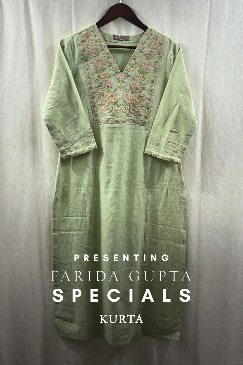 Green Handcrafted Straight Cotton Flax Kurta
