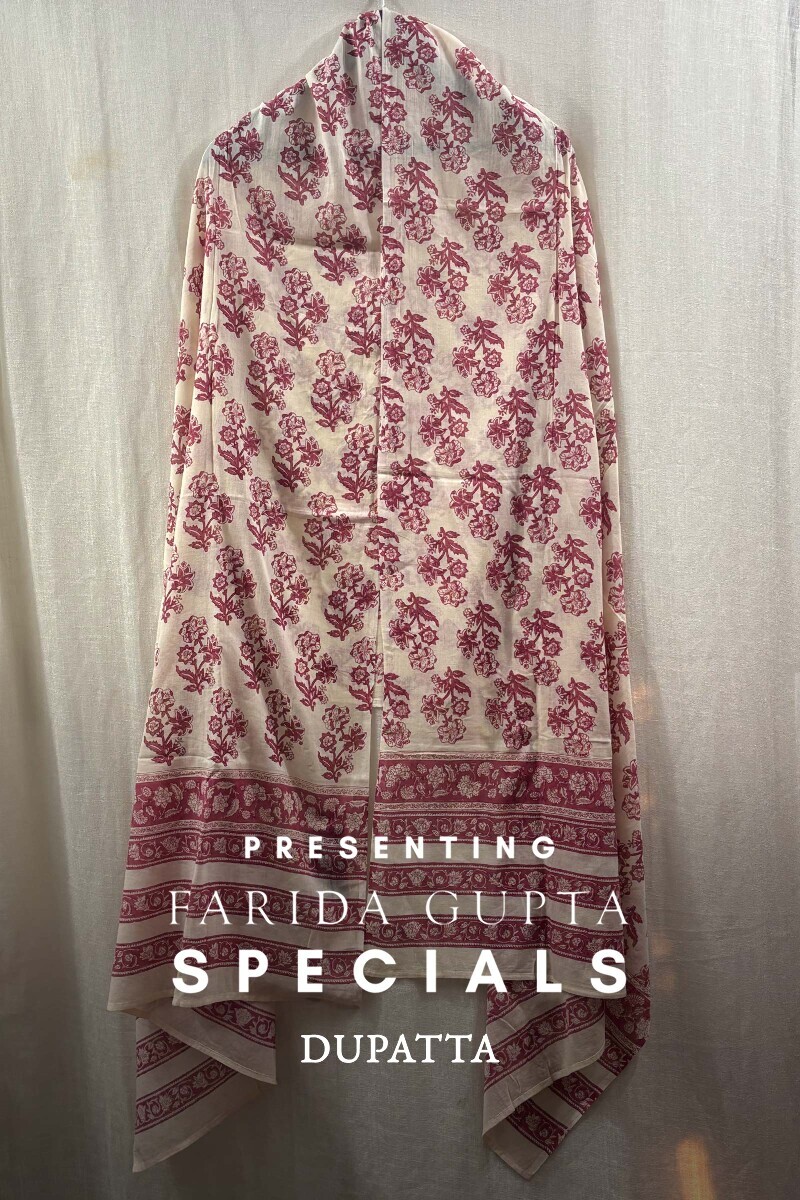 Cream Hand Printed Cotton Mul Dupatta