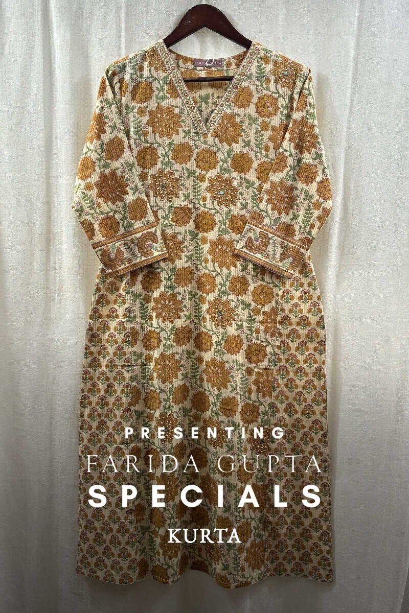 Beige Hand Block-Printed
