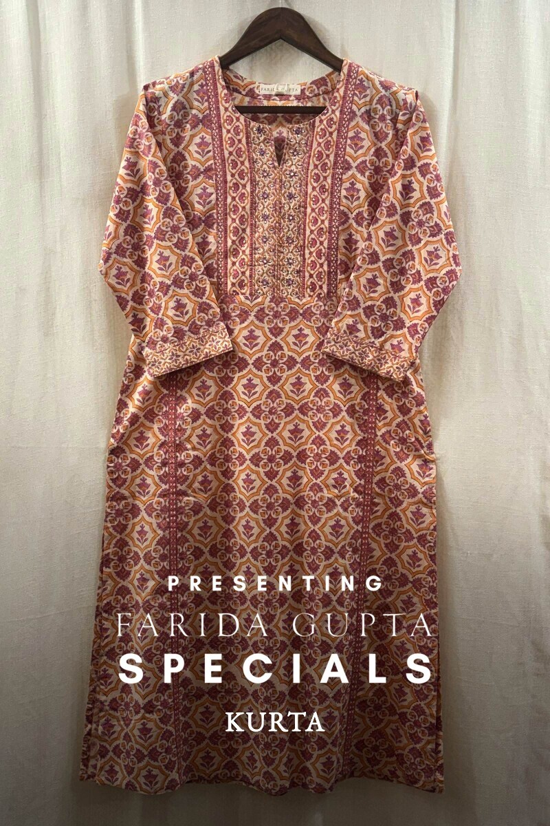Cream Hand Block-Printed Kurta