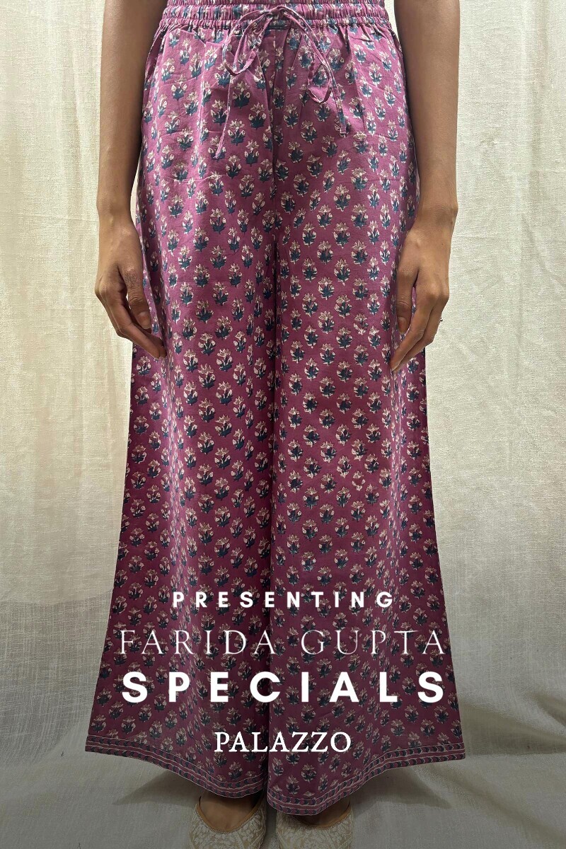 Purple Hand Block-Printed Cotton Palazzo