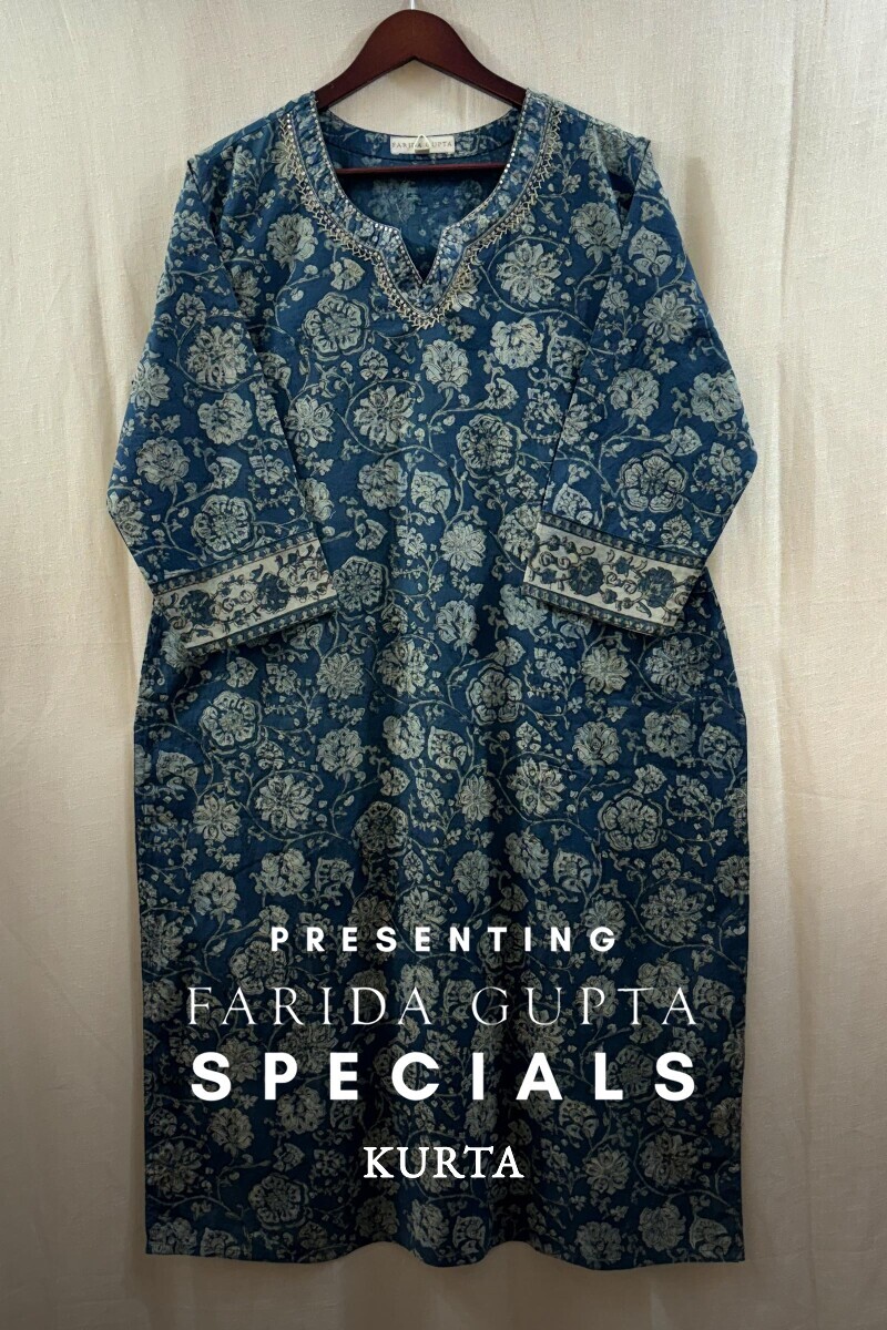 Blue Hand Block-Printed Kurta for Women
