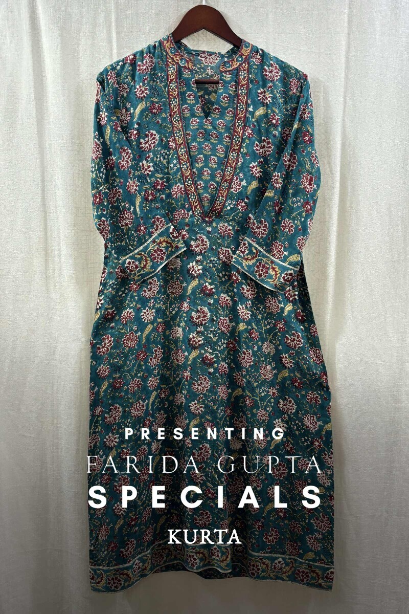 Teal Hand Block-Printed A Line Kurta