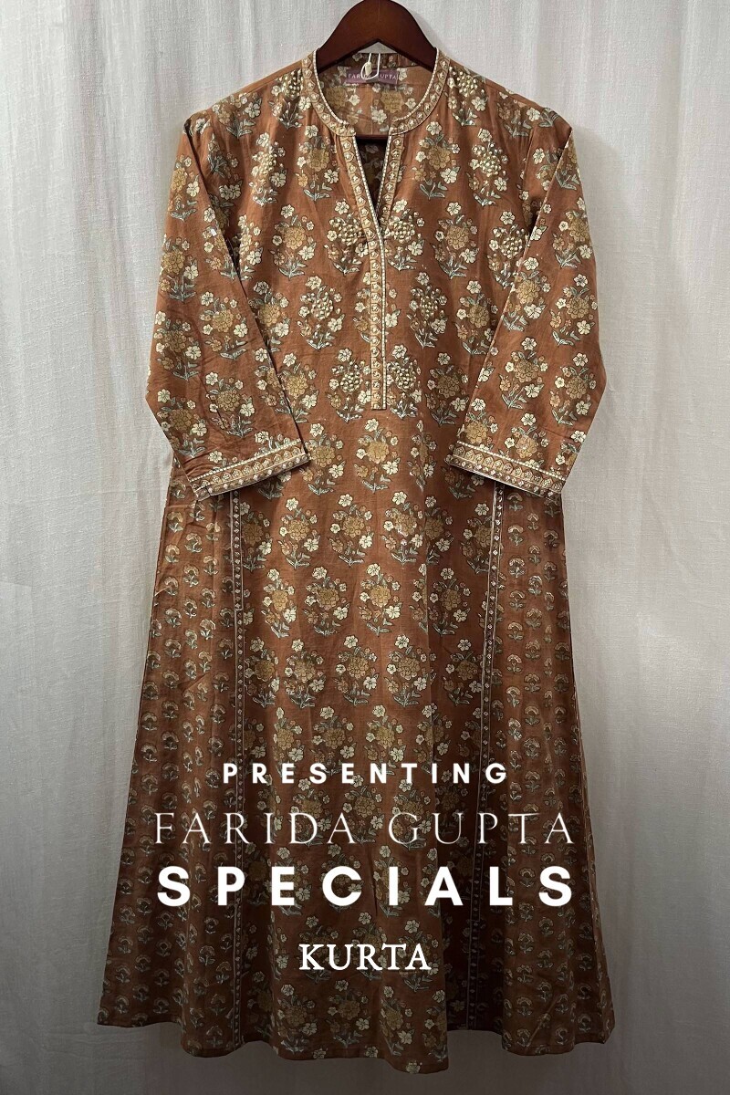 Brown Hand Block-Printed Kurta