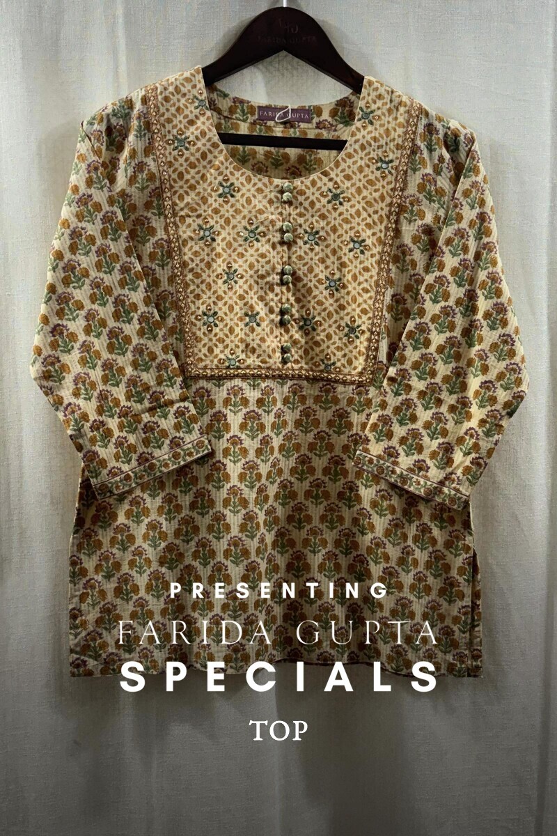 Beige Straight Sanganeri Kurta