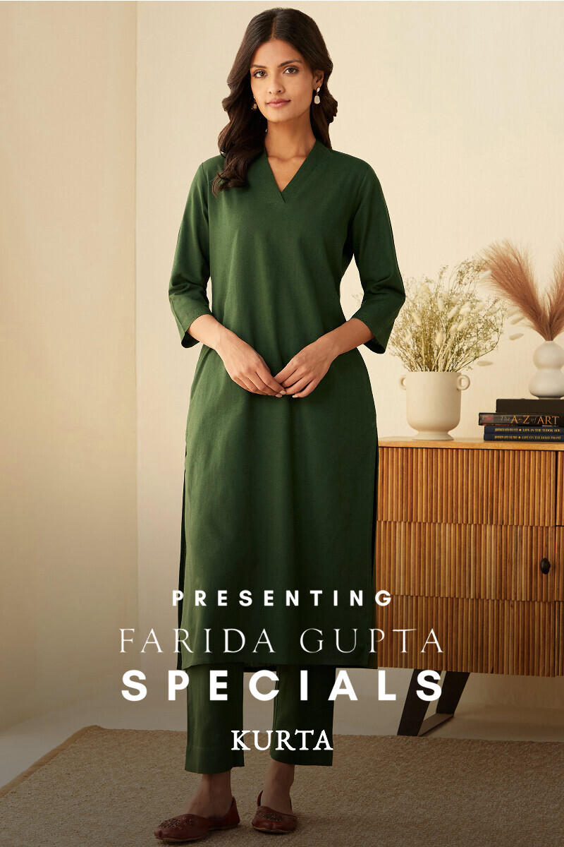 Forest Green Handcrafted Straight Cotton Flax Kurta