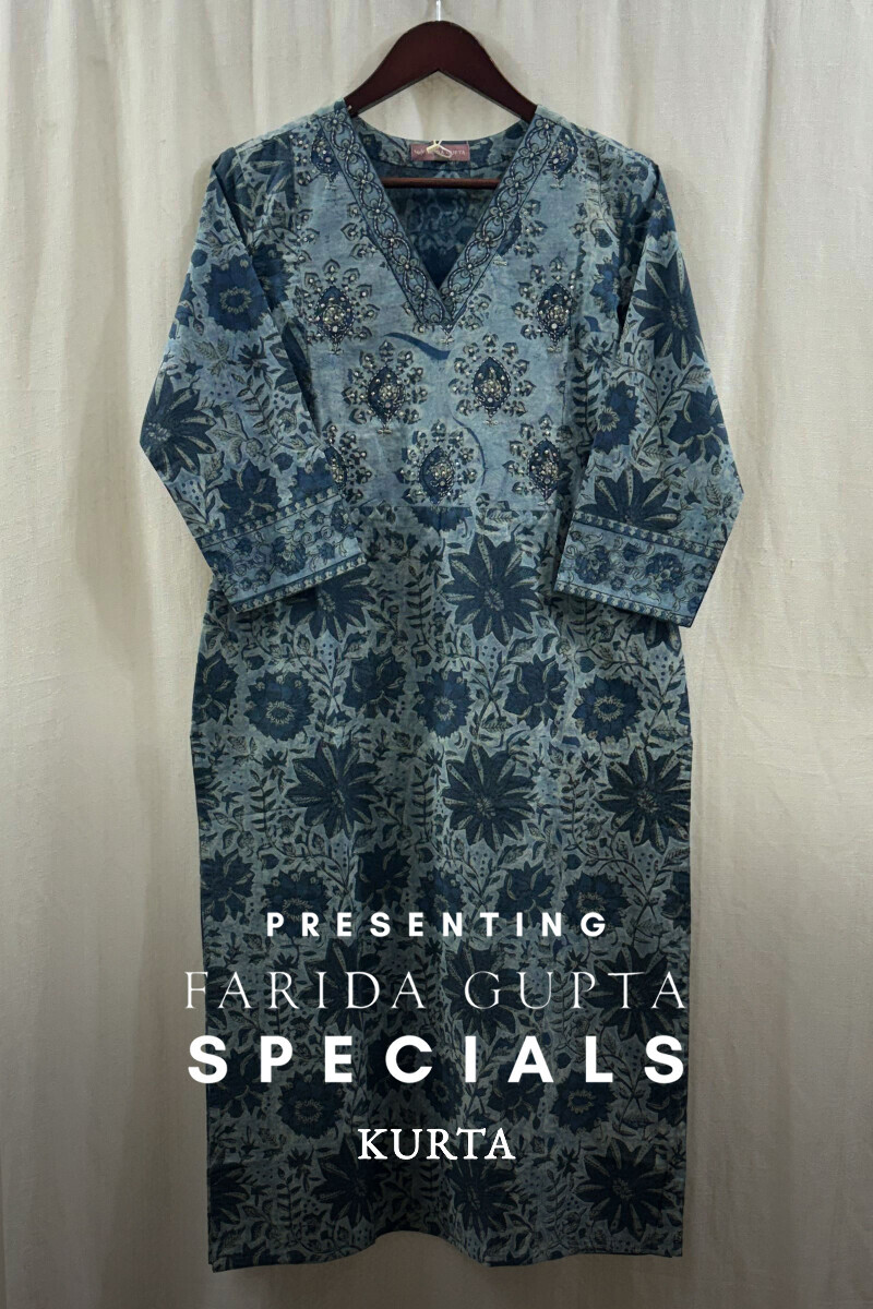 Indigo Hand Block-Printed Straight Kurta