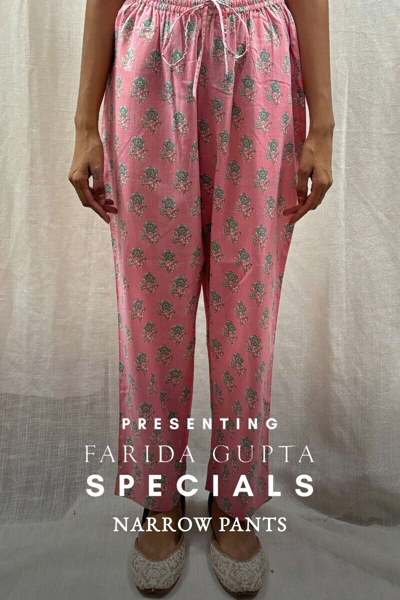 Pink Hand Block-Printed Narrow Pants