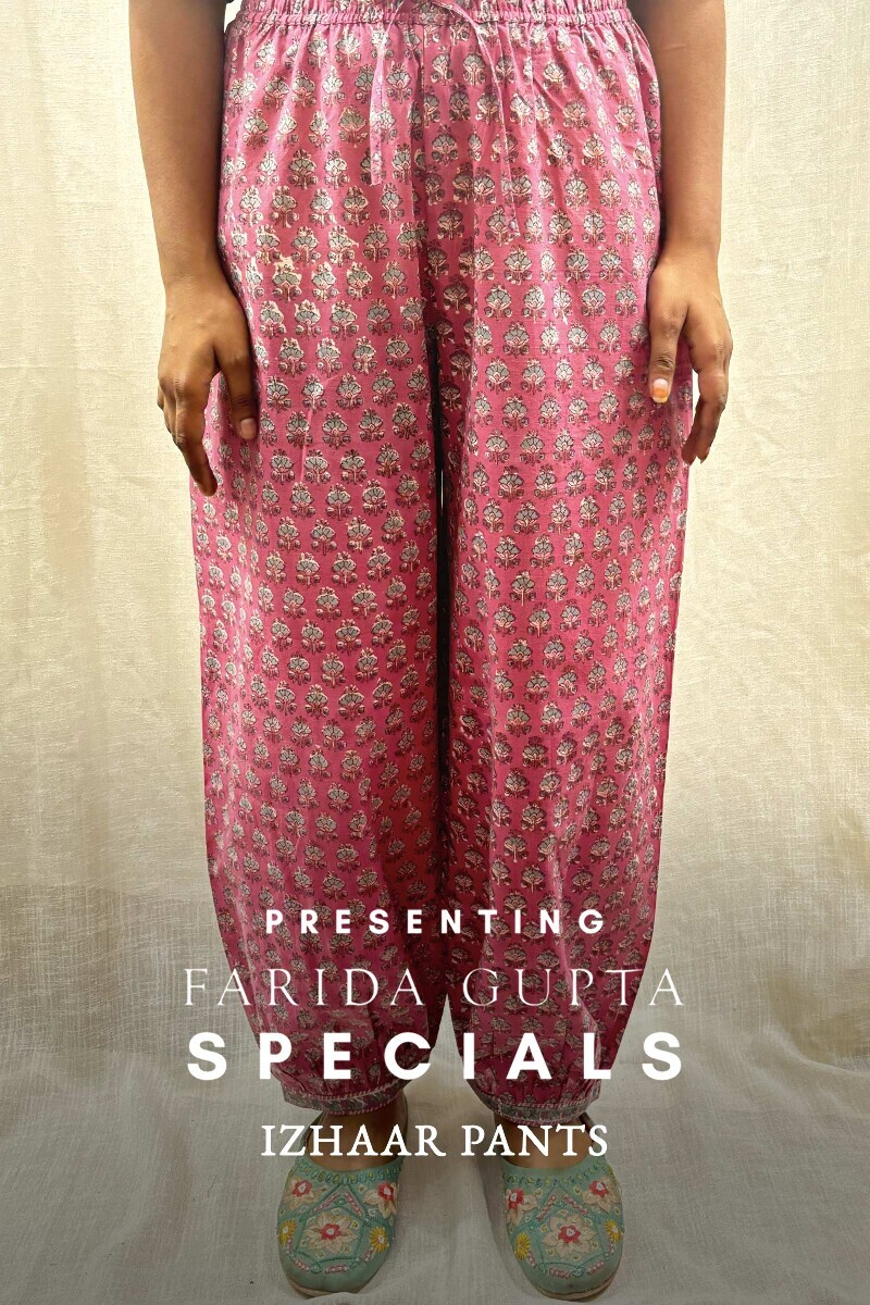 Pink Hand Printed Cotton Slub Izhaar Pants