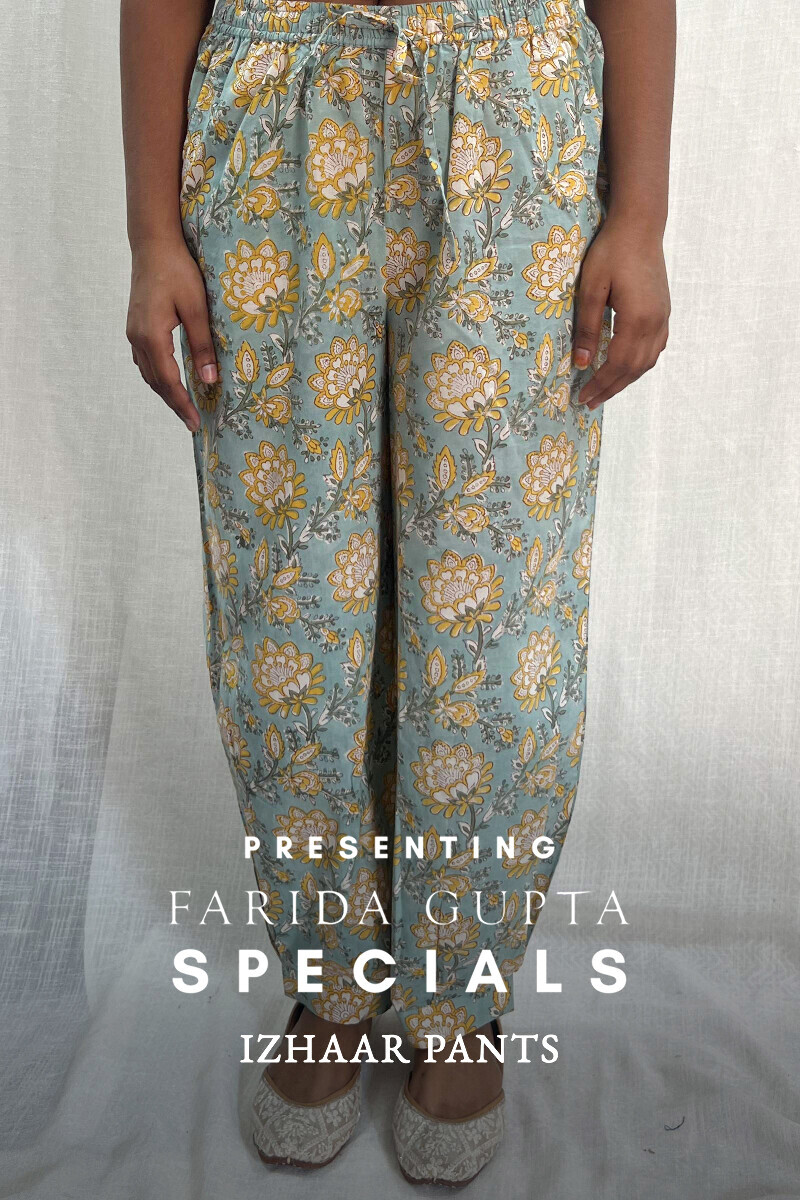 Green Hand Block-Printed Cotton Izhaar Pants