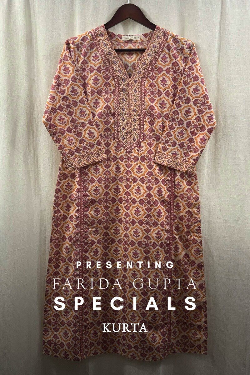 Cream Hand Block-Printed Straight Kurta