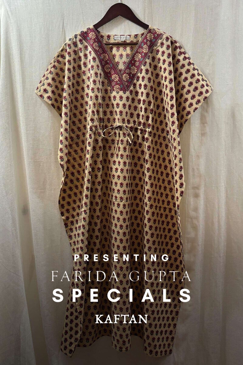 Yellow Hand Block-Printed Kaftan