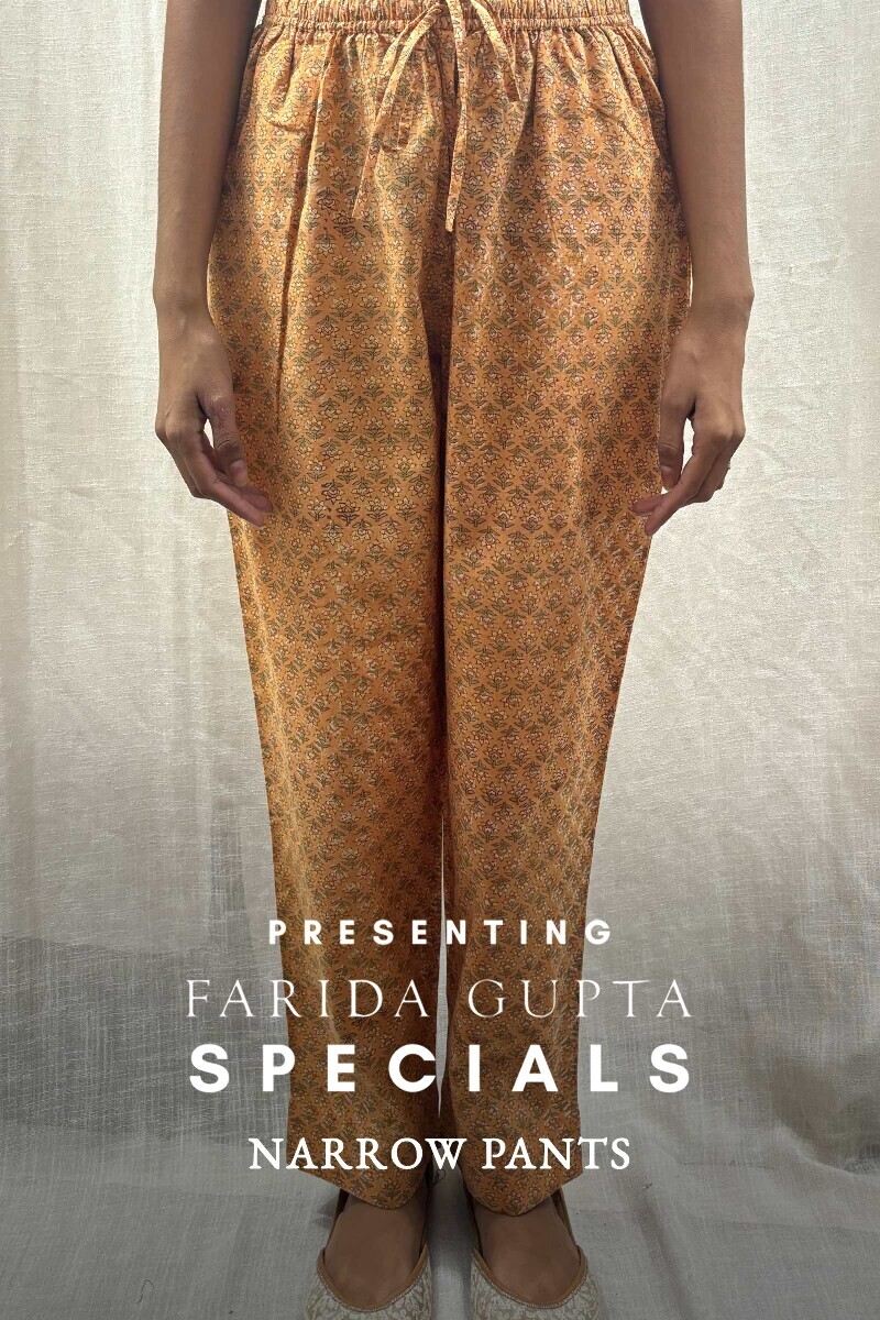 Orange Hand Block-Printed Narrow Pants