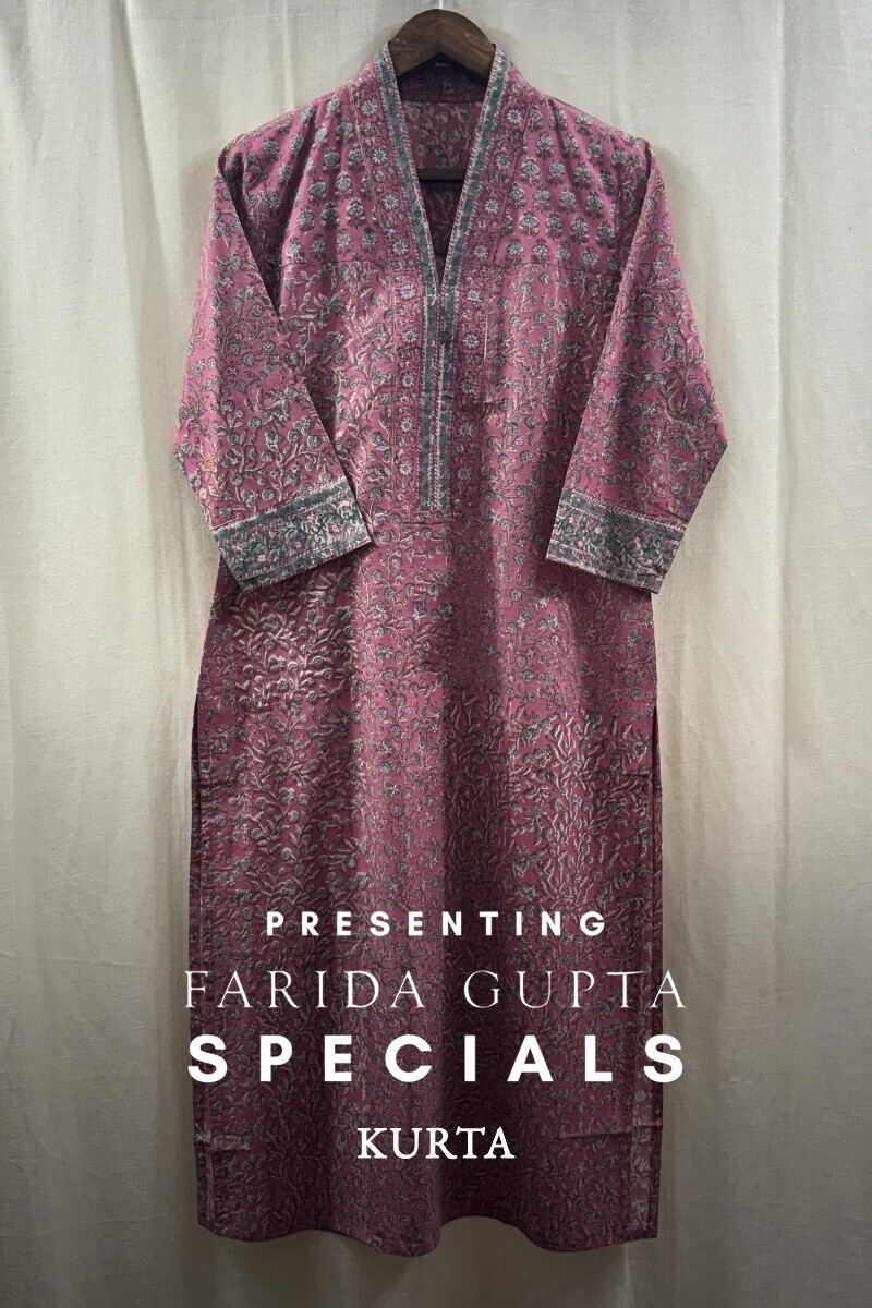 Pink Hand Block-Printed Kurta