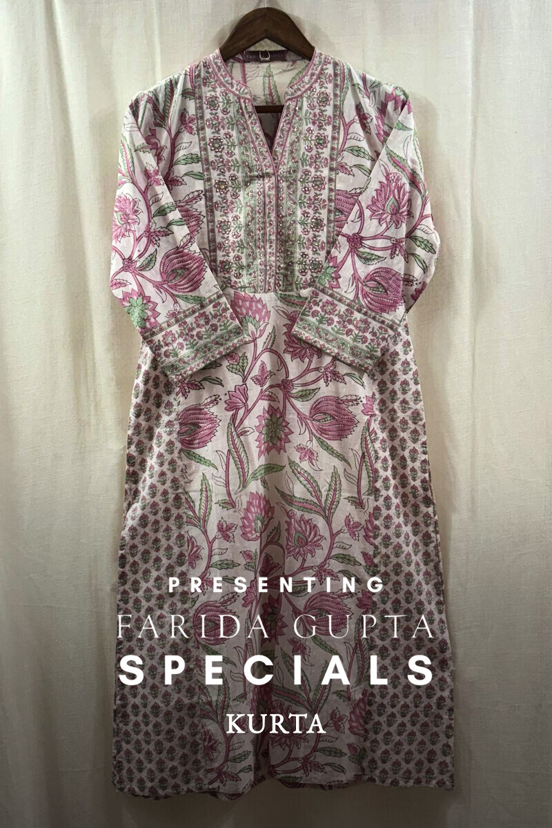 White Hand Block-Printed Straight Cotton Kurta