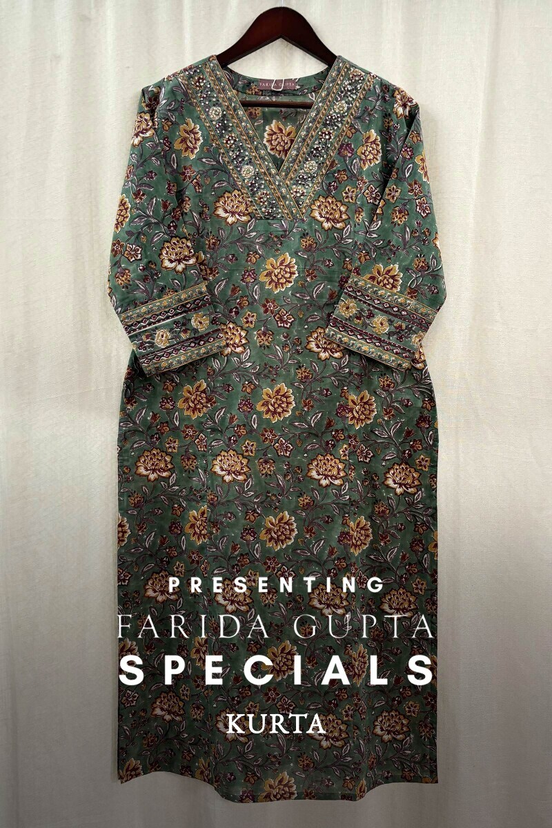 Green Hand Block-Printed