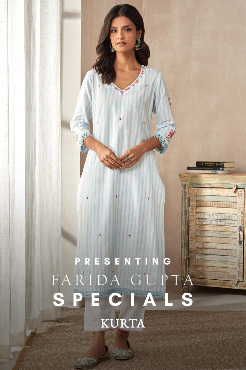 White Handcrafted Straight Cotton Kurta