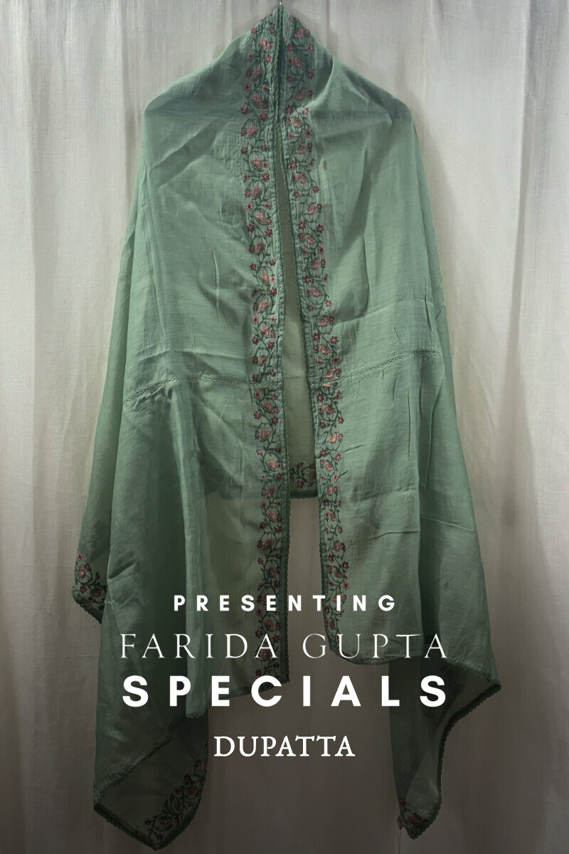 Green Handcrafted Cotton Silk Dupatta