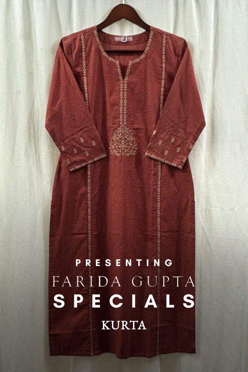 Red Hand Block-Printed Straight Cotton Kurta