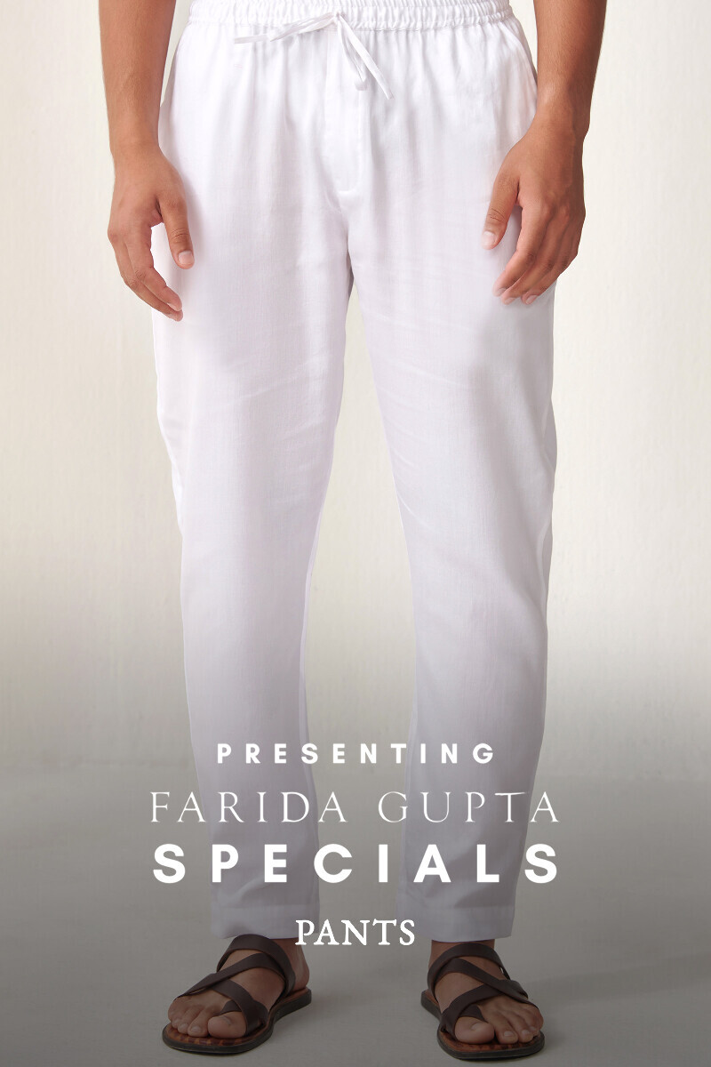 White Handcrafted Cotton Narrow Pants