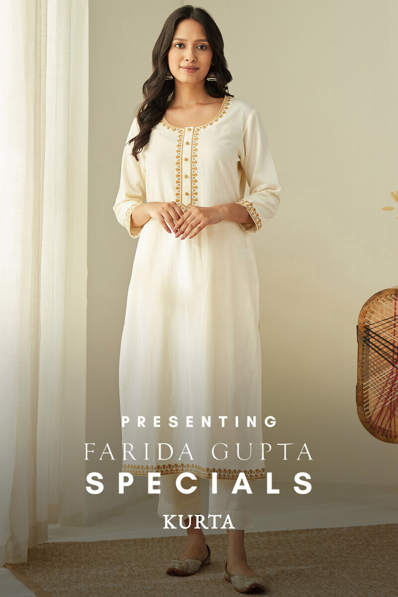 Cream Handcrafted Cotton Straight Kurta