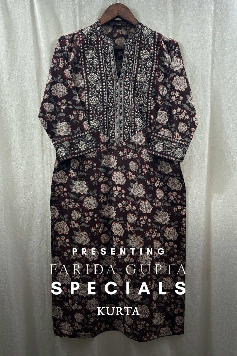 Brown Hand Block-Printed Kurta