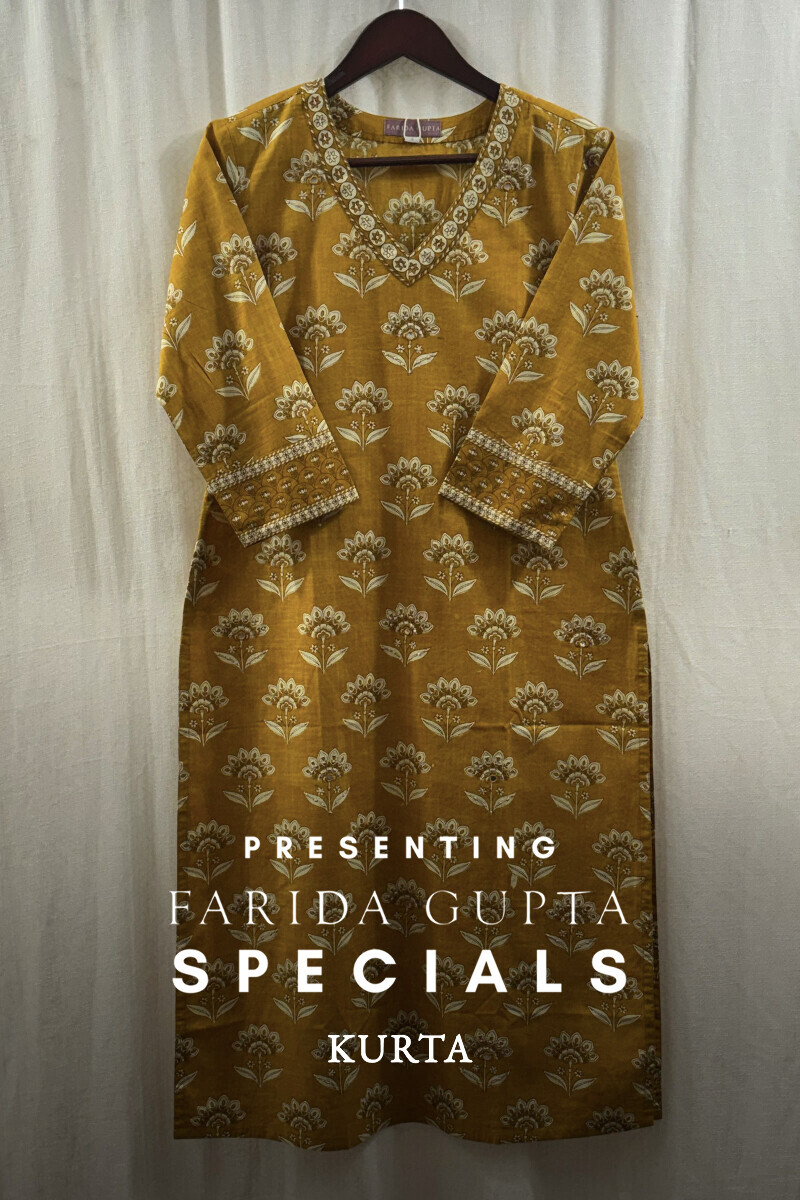 Mustard Hand Screen-Printed Kurta