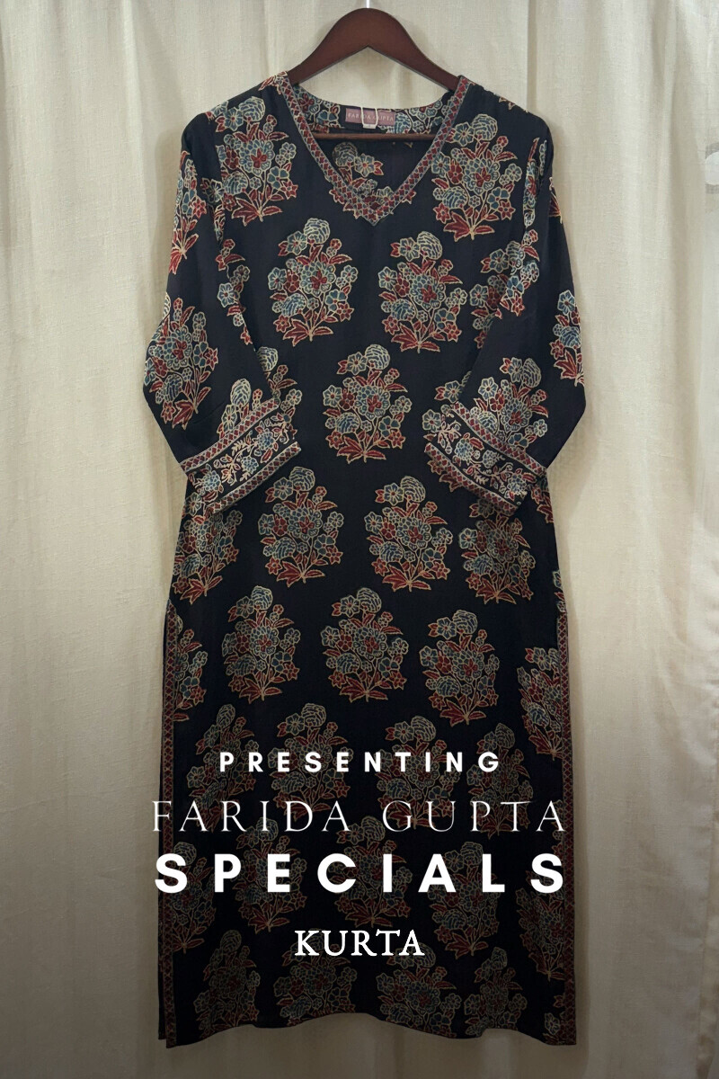 Black Hand Block-Printed Kurta