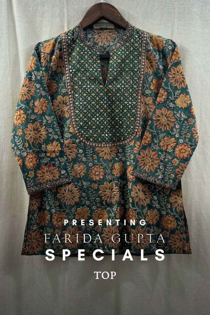 Green Hand Block-Printed Cotton Top