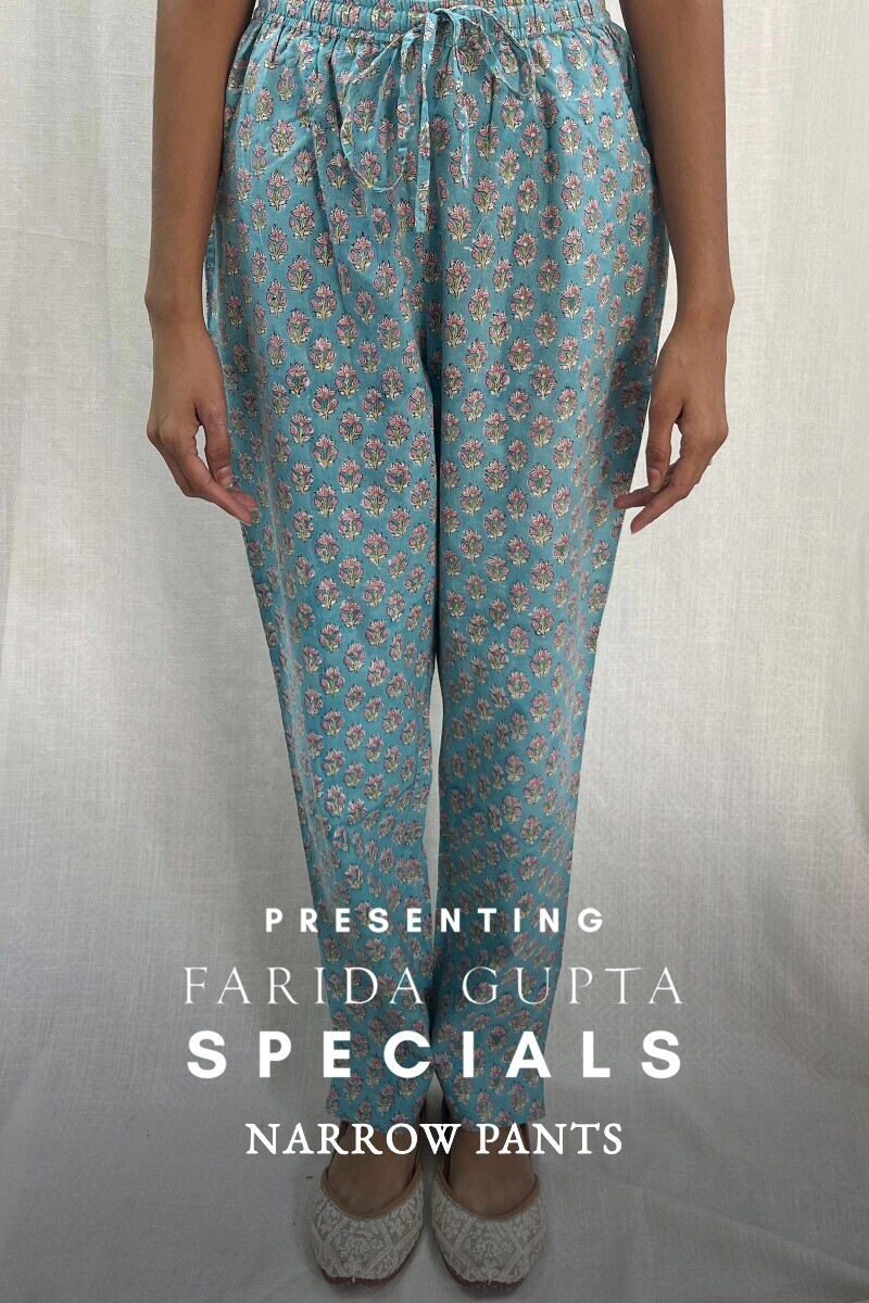 Blue Hand Block-Printed Cotton Narrow Pants