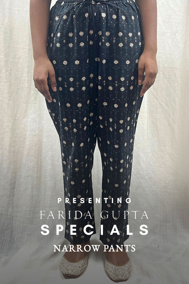 Black Hand Block-Printed Cotton Narrow Pants