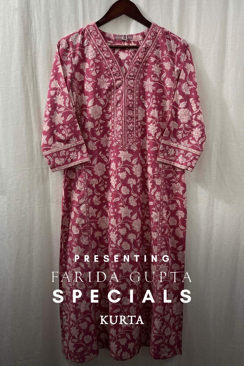 Pink Hand Block-Printed Straight Cotton Kurta