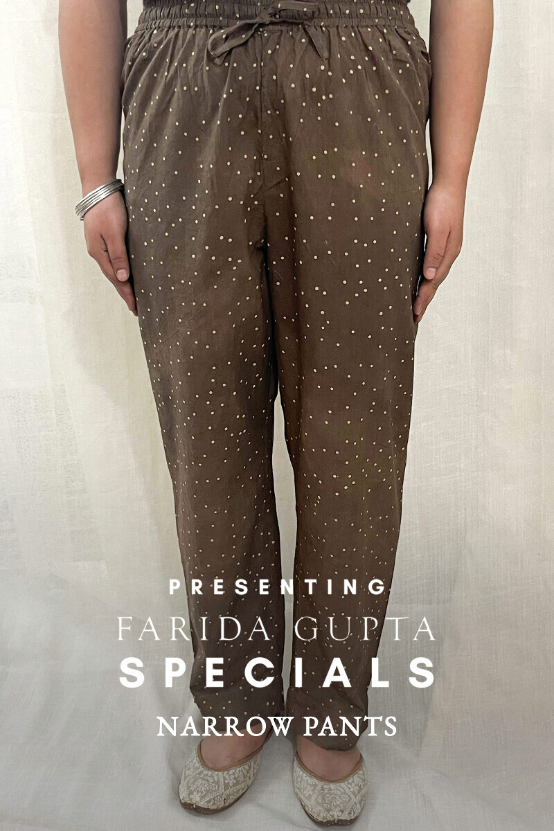 Brown Hand Block-Printed Narrow Pants for Women