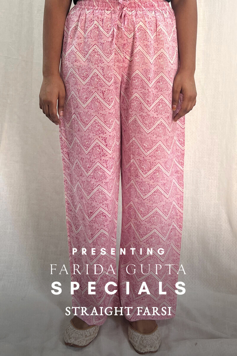 Pink Hand Block-Printed Cotton Straight Farsi