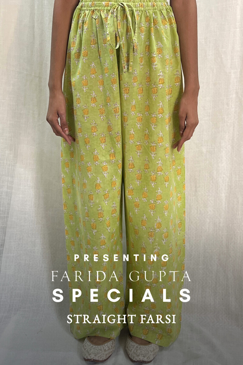 Green Hand Block-Printed Cotton Straight Farsi