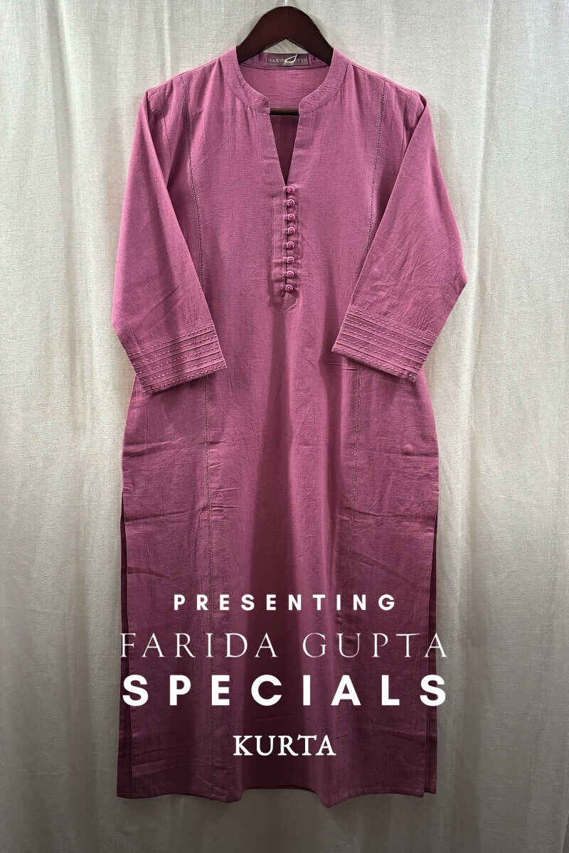 Pink Handcrafted Cotton Straight Kurta