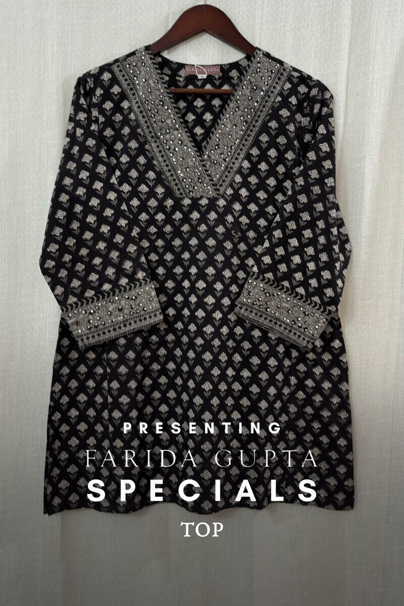 Black Hand Block-Printed Cotton Top