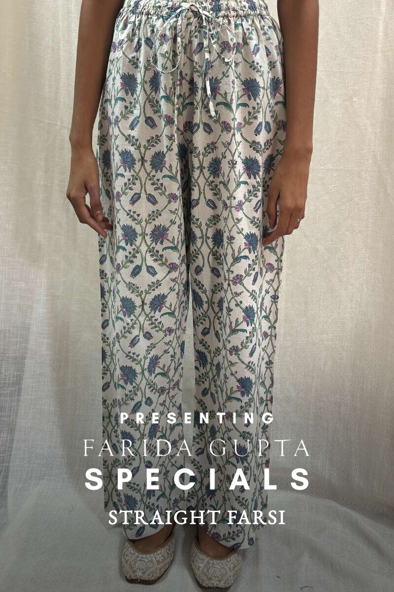 White Hand Block-Printed Cotton Straight Farsi