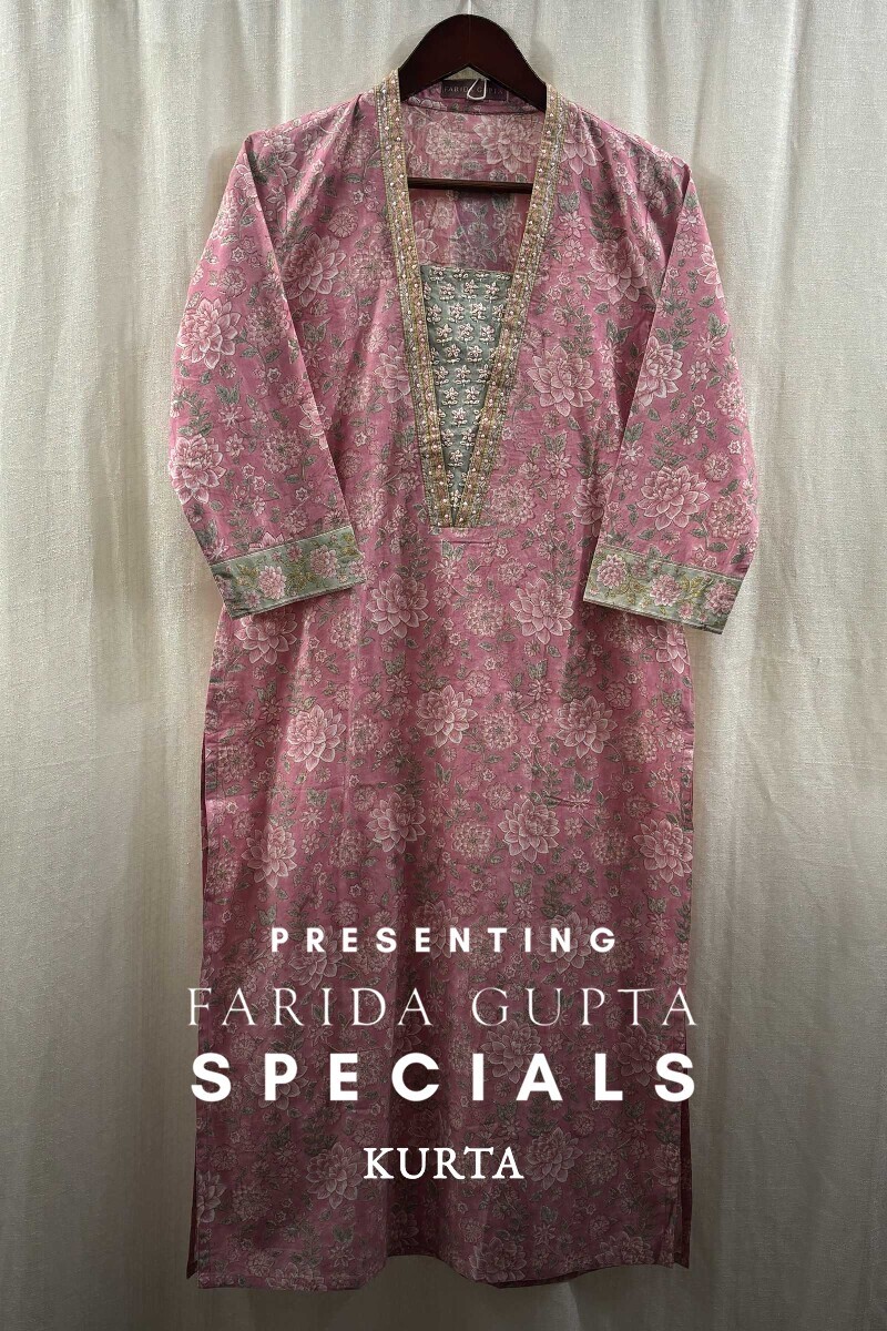 Pink Hand Block-Printed Straight Cotton Kurta