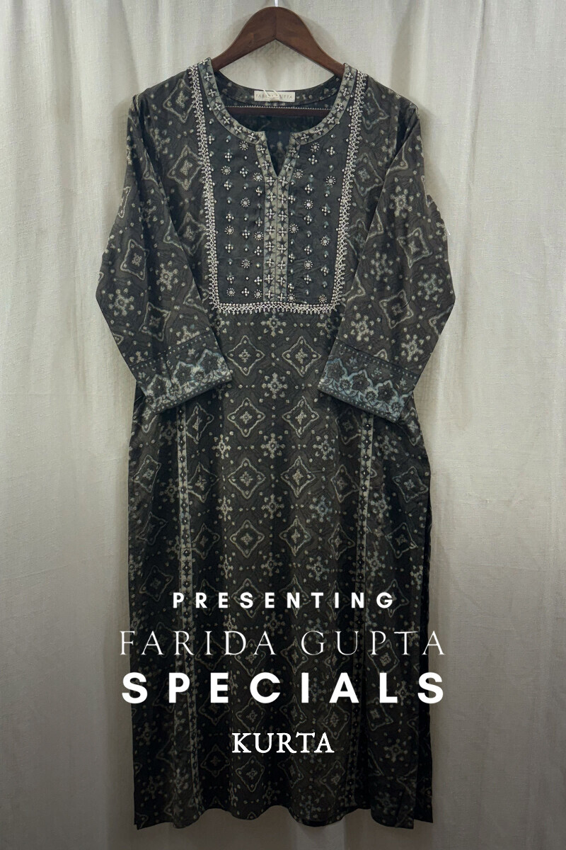 Grey Hand Block-Printed Kurta for Women